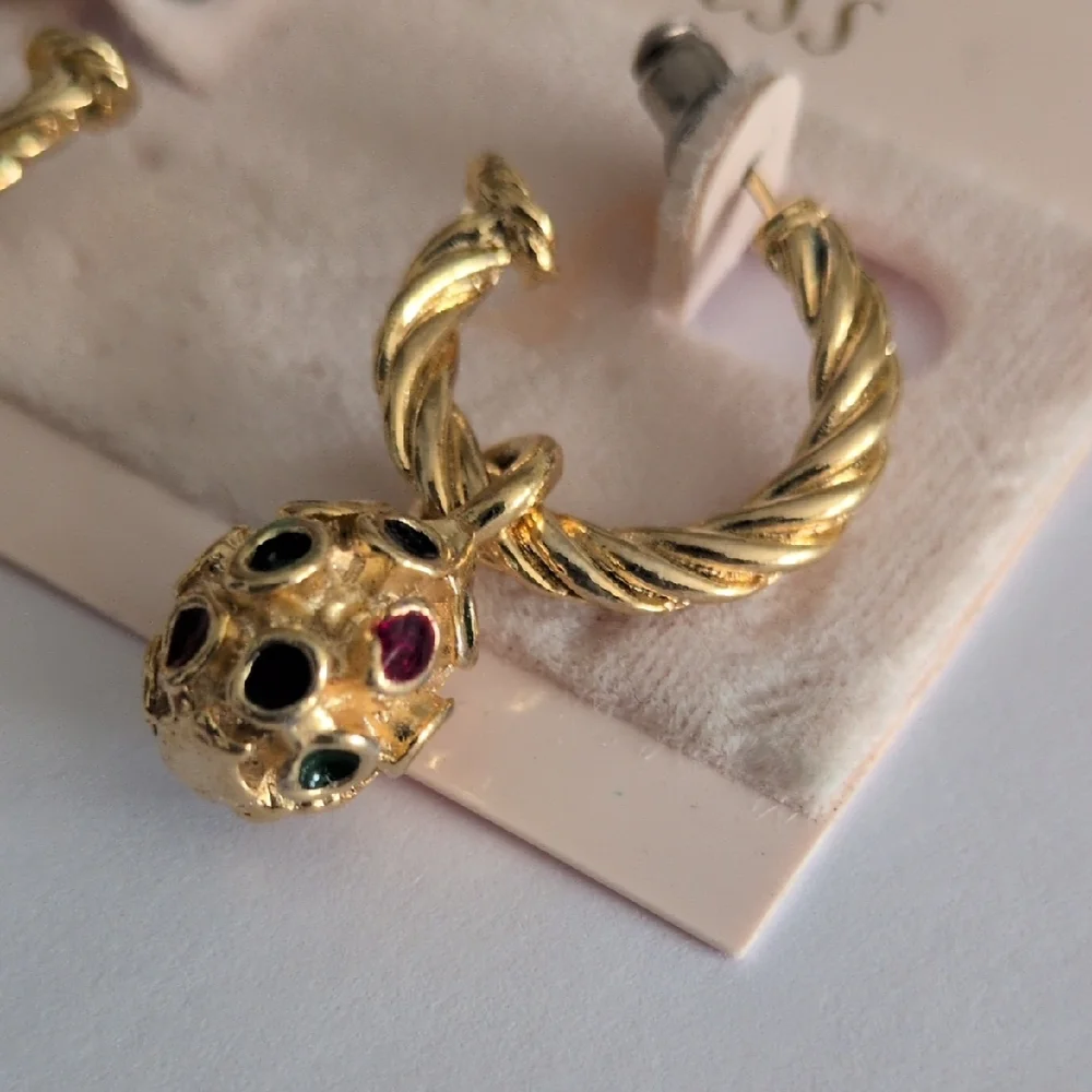 Princess Heavy Gold and Black Twisted Colorful Hoop‎ Earrings